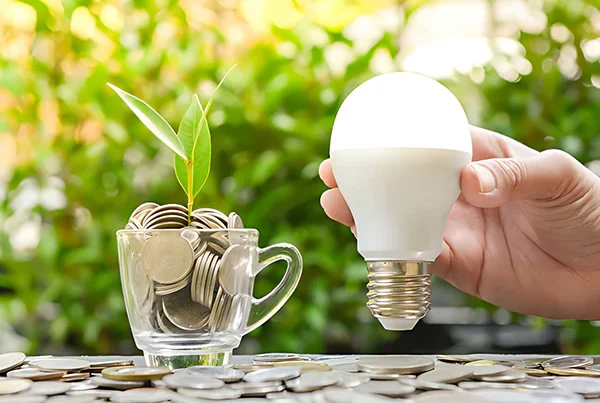 A modern smart home with automated lighting systems enhancing energy efficiency.